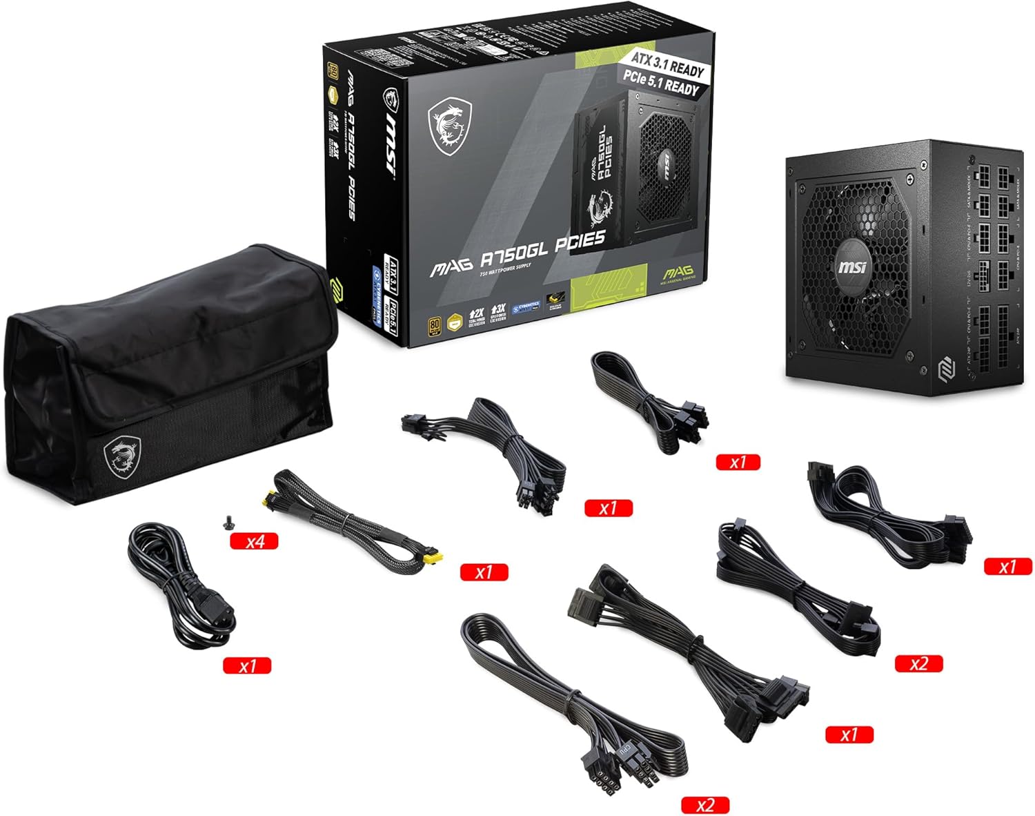 پاور 750 وات ام اس آی MPG A750GL ATX 3.1 Gold Full Modular
